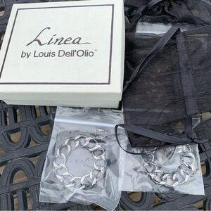 🆕 Linea by Louis Dell’olio Link Earring Set Silver Gunmetal & Goldtone Clip on